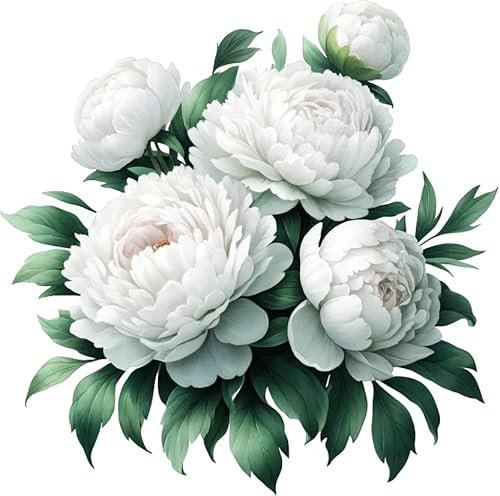 x4 White Peony Flower Vinyl Stickers, Vibrant Blackout Waterproof Decals, Multi Purpose 1@ 20cm Tall Ideal for Toilets car or Laptop. 3@ 7cm Tall Ideal for Phone, Cups & Mugs (White Bunch)