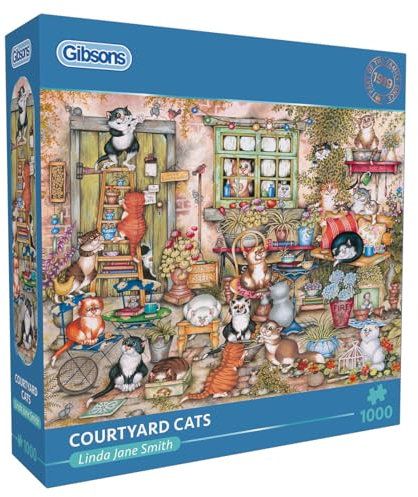 Gibsons Courtyard Cats 1000 Piece Jigsaw Puzzle for Adults Fun Animals Cartoon Artwork | Sustainable | Premium 100% Recycled Board | Great Gift | Gibsons Games