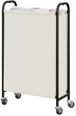 GRANNY SAYS 80L Slim Laundry Basket on Wheels, Fabric Rolling Laundry Basket, Narrow Clothes Organiser, Tall Hamper for Closet Laundry Room Bathroom, Beige