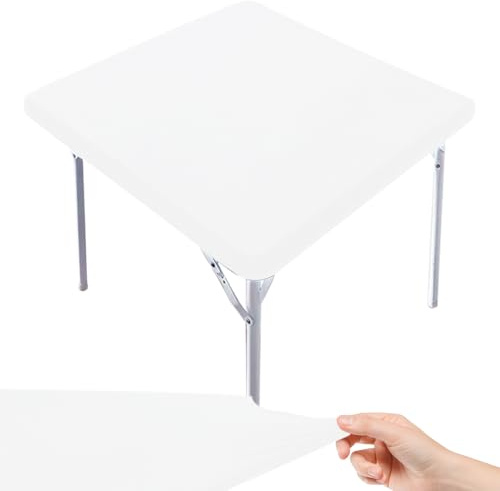 TULEBOLIAN 2 Stück Milchseide Schwarze Quadratische Tischdecke, 85 * 85cm, Outdoor, für Draußen, Elastische Tischdecke, f ür Indoor Outdoor Picknick Camping Partys (Weiß)
