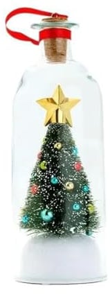 Glasflasche mit weihnachtlichem Aufzeichnungsnachricht, Glasflasche mit Mini-Weihnachtsbaum, goldfarbenem Stern und verschneiter Szene, Diktiergerät