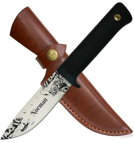 ADAM WILD Angelmesser mit Gravur | Anglermesser & Geschenke für Angler | Mit rostfreier Edelstahlklinge & gummiertem Griff | personalisiert mit Name & Motiv | inkl. Messerscheide | für Angeln