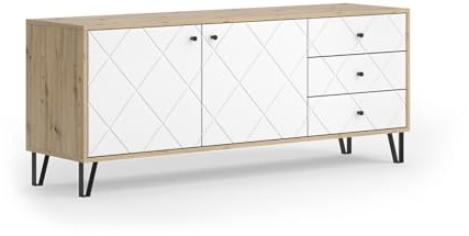 Vicco Lowboard Nizza, Artisan-Eiche, 150.2 x 60.2 cm | mit 3 Schubladen & 2 Türen, zur Nutzung als Ablagefläche neben dem Bett