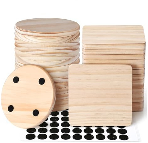 YOZAIUUI 30Pcs Unfinished Wood Coasters for Drinks - 4 Inch Blank Mat