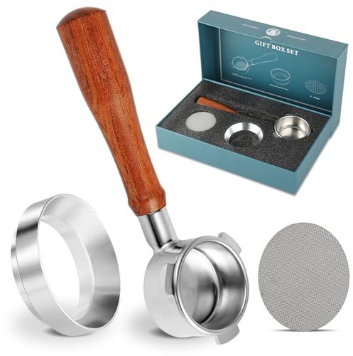 ISHEWUDU Bottenlös portafilter 54 mm med dubbelt puckfilter kompatibel med Sage Breville Barista-serien och doseringstratt passar Barista Express inkluderar trippelkorg presentförpackning för
