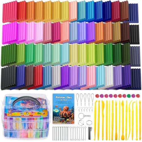 Ixiaoyoo Polymer Clay Set, 60 Colors Oven Bake DIY Modeling Clay for Kids | With Sculpting Tools, Easy to Shape, Non-Sticky, Art Crafts for School Project, Home, Creative Gift for Children and Artists