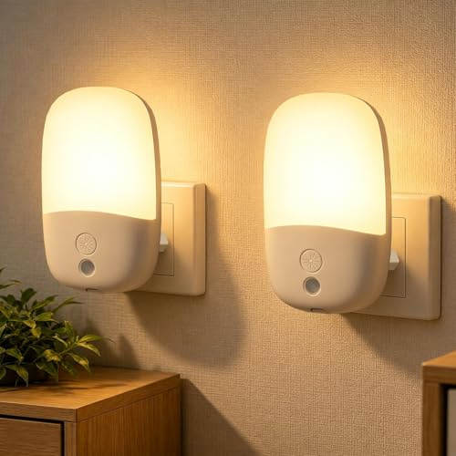 soodyoow 2 Stück LED Nachtlicht Steckdose mit Dämmerungssensor, dimmbar, klappbare Stecknadeln, 3 Modi, 2700K Warmweiß, Steckdosenlampe für Kinderzimmer, Treppe, Flur, Küche
