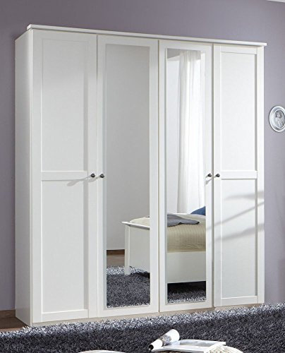Beauty.Scouts Kleiderschrank Malamut I Drehtürenschrank, Schrank, Spiegelschrank, Alpinweiß, 180x210x58 cm