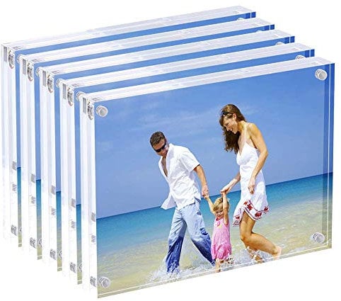 AMEITECH Marcos de acrílico, juego de bloques de doble cara transparente de 10 x 15 cm, marco de fotos magnético sin marco de escritorio - Paquete de 5