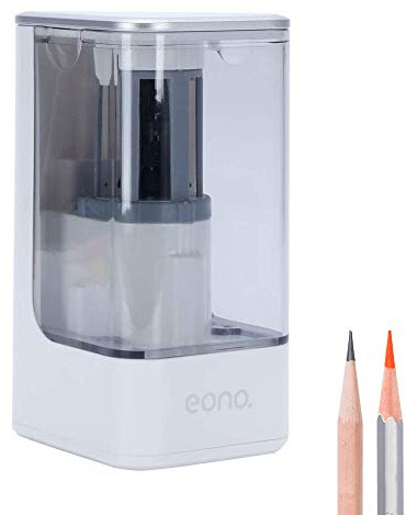 Eono Electric Pencil Sharpener, Heavy Duty Helical Blade Sharpener Powered by UK AC Adaptor with Auto Stop for 6-8mm Lead Pencil, Colour Pencil, School Office Home Classroom Use - White