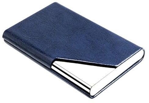 Padike Porte-cartes de visite en cuir pour homme ou femme, porte-cartes fin en métal avec blocage RFID avec fermeture magnétique (Z-bleu marine)
