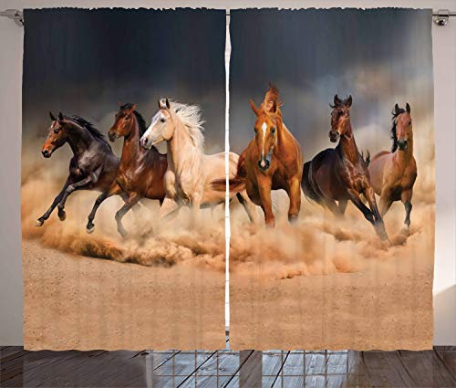 ABAKUHAUS Pferd Rustikaler Gardine, Equine Themed Tiere, Schlafzimmer Kräuselband Vorhang mit Schlaufen und Haken, 280 x 175 cm, Braun Sand