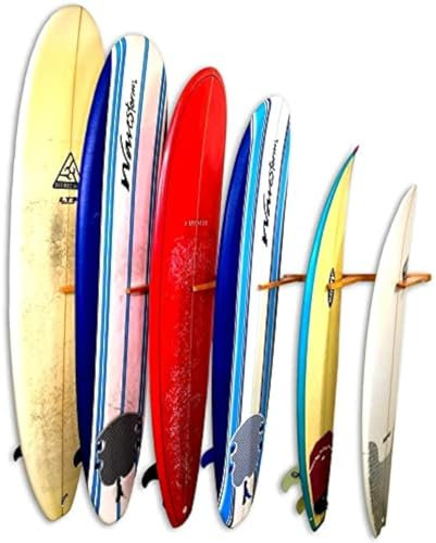 Vertical Timber Surfboard Wall Rack Holds 6 Surfboards, Home And Garage Storage Mount System