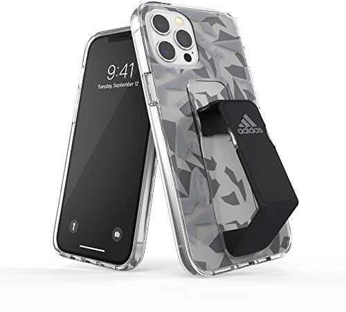 adidas 42447 Case Designed for iPhone 12 Pro Max 6.7, Transparent, Hand Strap Drop Tested Cases, Shockproof Raised Edges, Sports Protective Case, Grey/Black