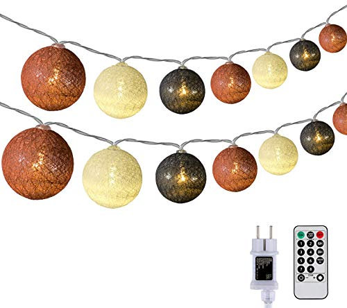 DeepDream Baumwollkugeln Lichterkette, 5M 20 LED Dimmbar Cotton Ball Lichterkette, LED Kugeln Lichterkette Innen mit Fernbedienung und Timer für Kinderzimmer Weihnachten Hochzeit Party (Braun)