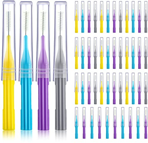50 Cepillos Interdentales Palillo de Dientes Cabeza de Hilo Dental para Higiene Dental Oral Herramienta Limpiadora de Palillo de Dientes (Azul Claro, Morado, Amarillo, Gris)