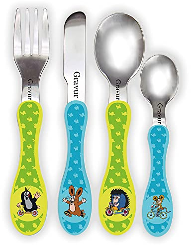 Kinderbesteck der kleine Maulwurf mit eigener Gravur/Namen auf Besteck/Maulwurf mit Fahrzeuge