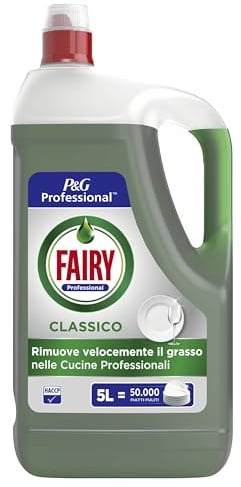 Fairy PRO Original Detersivo Liquido, 5L Lava fino a 50.000 Piatti, 100% Efficace sulle Macchie di Grasso Trovate nelle Cucine Professionali, Conforme HACCP