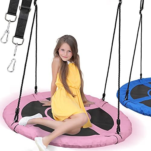 Physionics® Balançoire Nid d'Oiseau - Ronde, à Suspendre, Robuste, Charge Max. 300kg, Diamètre 100cm, Cordes Réglables, Extérieur/Intérieur, Rose - Balançoire Suspendue pour Enfants, Adultes, Jardin