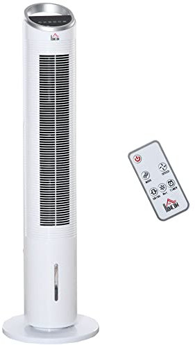 HOMCOM Luftkühler mit Wasserkühlung Fernbedienung Turmventilator Standventilator mit Luftbefeuchtung Klimagerät 8h Timer Nutzungsraum 20㎡ 60W ABS Weiß Ø30 x 100,8H cm
