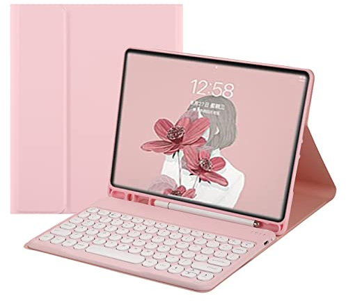Keyboard Case for Samsung Galaxy Tab S8 Ultra 14.6 Tablet 2022 Color Keyboard Cute Round Key Wireless Detachable BT Keyboard Cover with S Pen Holder (Pink)