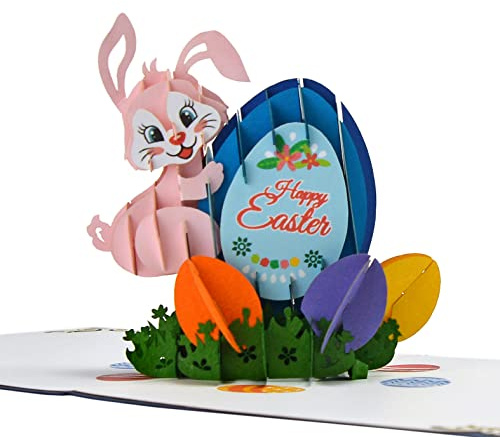 Cute Happy Easter Bunny Pop Up 3D card. Special Occasion Easter Celebration, a delightful surprise greeting card for Kids,Children,Family and Friends. 15cmx15cm