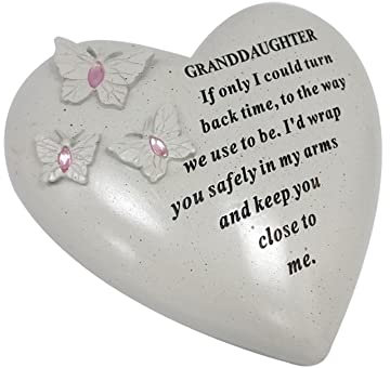 Adorno de tumba personalizado/placa conmemorativa con corazón con 3 mariposas y gemas azules, decoración en la tumba regalo en el recuerdo amoroso de tus seres queridos fallecidos (Gran hija)