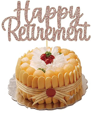 Rose Gold Glitter Happy Retirement Cake Toppers Retirement Cake Decoration Picks Retirement Cupcake Toppers for Retired Party Cake Decoration Party Supplies