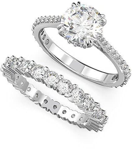 Swarovski Constella Rings Set, Set of 2, Rhodium Plated with Clear Crystals, from the Constella Collection, Size 52