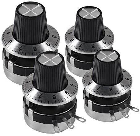 ALAMSCN 4 Stück 10K Ohm Single Turn Potentiometer Single Turn Rotary Carbon Linear Variables Potentiometer WTH118-2W mit 4 Stück Knopf für Radio, Regler, Mischpult