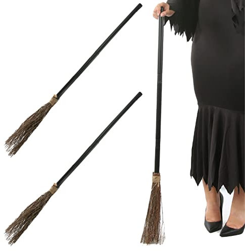 Scopa per Halloween da strega, confezione da 2, 3 pezzi, con scopa da strega, accessorio per costume di Halloween