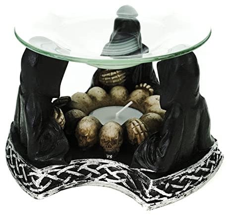 VOGLER Joh. Vogler GmbH Duftlampe 3 Grim Reaper sitzen um einen Schädelkreis Teelicht Figur Gothic Tod