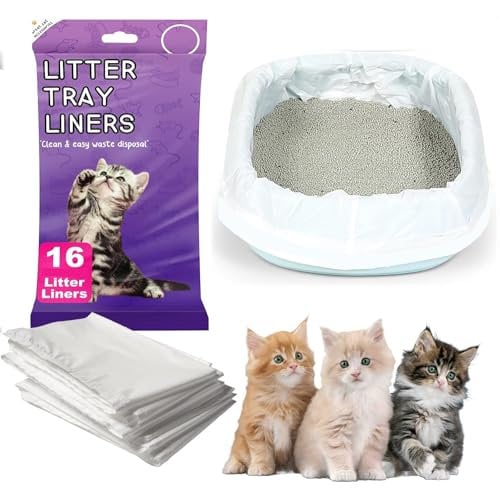 16 Kitty Cat Litter Trays Liners, Fits to Most Cat Litter Tray Liners, Easy to Dispose & Hygienic Cat Litter Liners, for 40cm x 30cm Liners (1 Pack, 16 Bags)