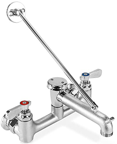 ZKDAUSDO Robinet d'évier commercial avec bec verseur de 16,5 cm, support mural réglable de 20,3 cm, filetage de tuyau de 1,9 cm, crochet de seau, chromé pour utilitaire, buanderie, jardin