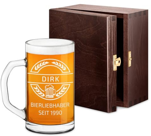 Maverton Bierseidel mit Gravur personalisiert - klassischer Bierkrug 640 ml - Bierglas für Mann - Bierhumpen für Biergenießer - Maßkrug zum Vatertag - zu Weihnachten - Bierliebhaber