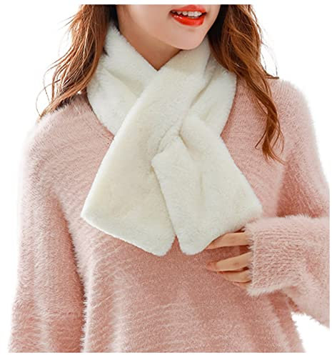 Damen Schal Winter Elegant Perle/Ohne Perle Plüsch Scarf Einfarbig Warm Winterschal Kunstpelz Schal Elegant Damenschal Thermal Plüschschal für Frauen Mädchen Weiche Lätzchen Verdicken Schlauchschal