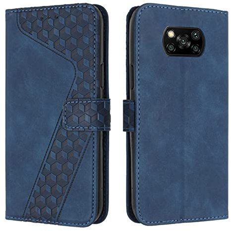 OKZone Funda para Xiaomi Poco X3/Poco X3 Pro/Poco X3 NFC, PU Cuero Flip Carcasa Fundas Móvil de Tapa Libro Caso Piel PU Billetera Tarjetero Case Telefono Cubrir Móvil Phone Cover (Azul)