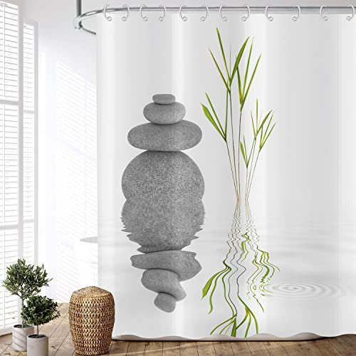 ASDCXZ Duschvorhang Bambus 180x220 cm, Spa Entspannende Meditation Grün Bambus Waschbare Bad Duschvorhänge Polyester Textil wasserdichte Outdoor Duschvorhang für Badewanne mit 12 Duschvorhang Haken