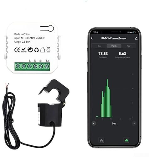RANRAO Tuya Smart Life WiFi Energy Meter 80A mit Klemme CT, WLAN Energiezähler 80A Stromverbrauch App Monitor KWh Wattmeter mit Klemme CT Energieüberwachung, 1-Phasen WLAN Smart Home Energiemonitor