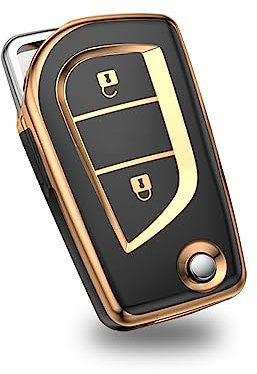 KUNIO Schlüsselhülle Cover Passt für Toyota Yaris Aygo Passt für Peugeot 108 Passt für Citroen C1 Autoschlüssel Hülle TPU Schlüsselcover Schutzhülle 2 Tasten A Schwarz