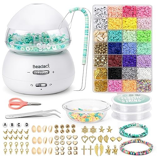 Beadact Electric Bead Spinner, Battery-Powered Bead Spinner, Clay Bead Spinner with 4620 PCS Clay Beads for Jewelry Making, Time-Saving Bead Spinner for Bracelets Necklace Making, white