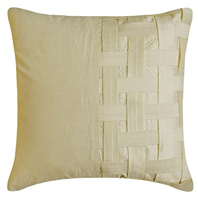 The HomeCentric Handgefertigt Elfenbein Kissen Decken, Korbgeflecht Checkered Einfarbig Kissen Decken, 2 Stück, 35x35 cm Kissen Decken, Platz Seide Kissen Abdeckungen Fur Couch, Solide - Ivory Bricks