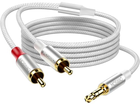 MOSWAG Jack 3.5mm Mâle vers 2 RCA Mâle Stéréo Audio 5M | Cordon Tissage en Nylon Câble RCA Compatible avec Smartphone,PC,Autoradio,Home Cinéma,Amplificateur,Chaîne HiFi,TV etc