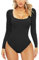 Xnova Women's Shapewear Bodysuits Tummy Control - Fashion U Neck Ladies Stretchy Knit Ribbed Long Sleeve Shapewear Bodysuit Sexy Shaping Jumpsuit, Black, M