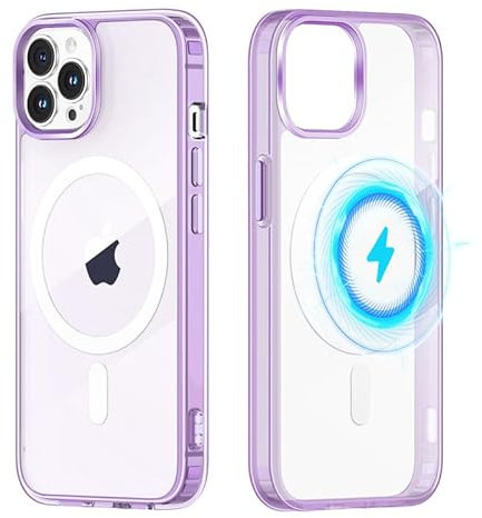 Yoedge Magnetica Cover per iPhone 15 Pro Compatibile con MagSafe 6,1, Trasparente Custodia con Magneti Sottile Morbida Silicone TPU e PC Back Antiurto Protettiva Case per iPhone 15 Pro, Viola