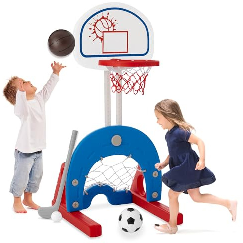 Best Choice Products 3-in-1 Toddler Basketball Hoop Sports Activity Center Grow with Me Indoor Outdoor Adjustable Play Set for Game Room, Kids, Children w/Soccer Goal, Golf, Stickers