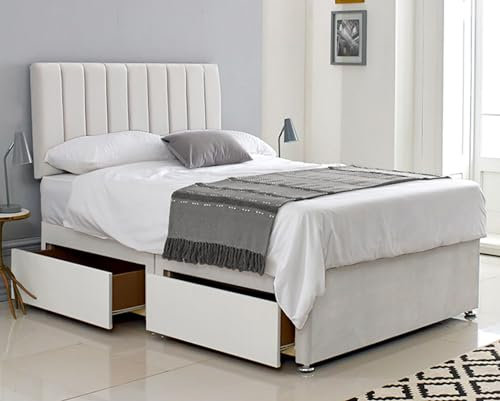 ComfoRest - Luxurious 5FT King Size Divan with Mattress Included | Elegant Set featuring 2 Spacious Drawers | Comfortable Solution for Organised and Stylish Bedrooms (White Plush)