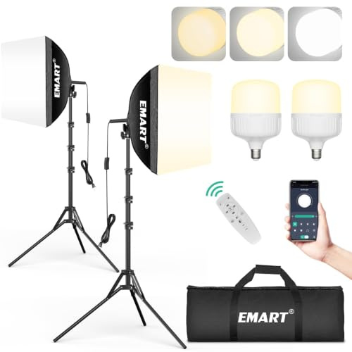 EMART Softbox Photography Lighting Kit, 16x16 Pull Soft Box, 50W 3000K-6000K LED Bulb with Remote/APP Control, Professional Photoshoot Equipment for Studio Lights, Portrait, Video Recording(2 Pack)