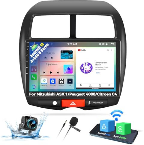 OiLiehu 4+64G 8 Core Android 13 2 DIN Radio CarPlay Android Auto para Mitsubishi ASX 1/Peugeot 4008/Citroen C4 Radio de Coche con Pantalla 10.1'' Soporte Bluetooth GPS FM RDS WiFi DSP/EQ