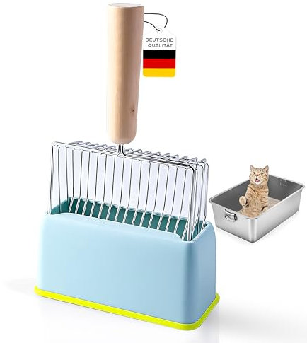 PQTETRA Katzenstreuschaufel aus Metall, Katzenschaufel mit Behälter, Katzenklo Schaufel Edelstahl, Katzenkloschaufeln, Katzenstreu Schaufel, Katzentoilette Schaufel,Streuschaufel Katzenklo Zubehör